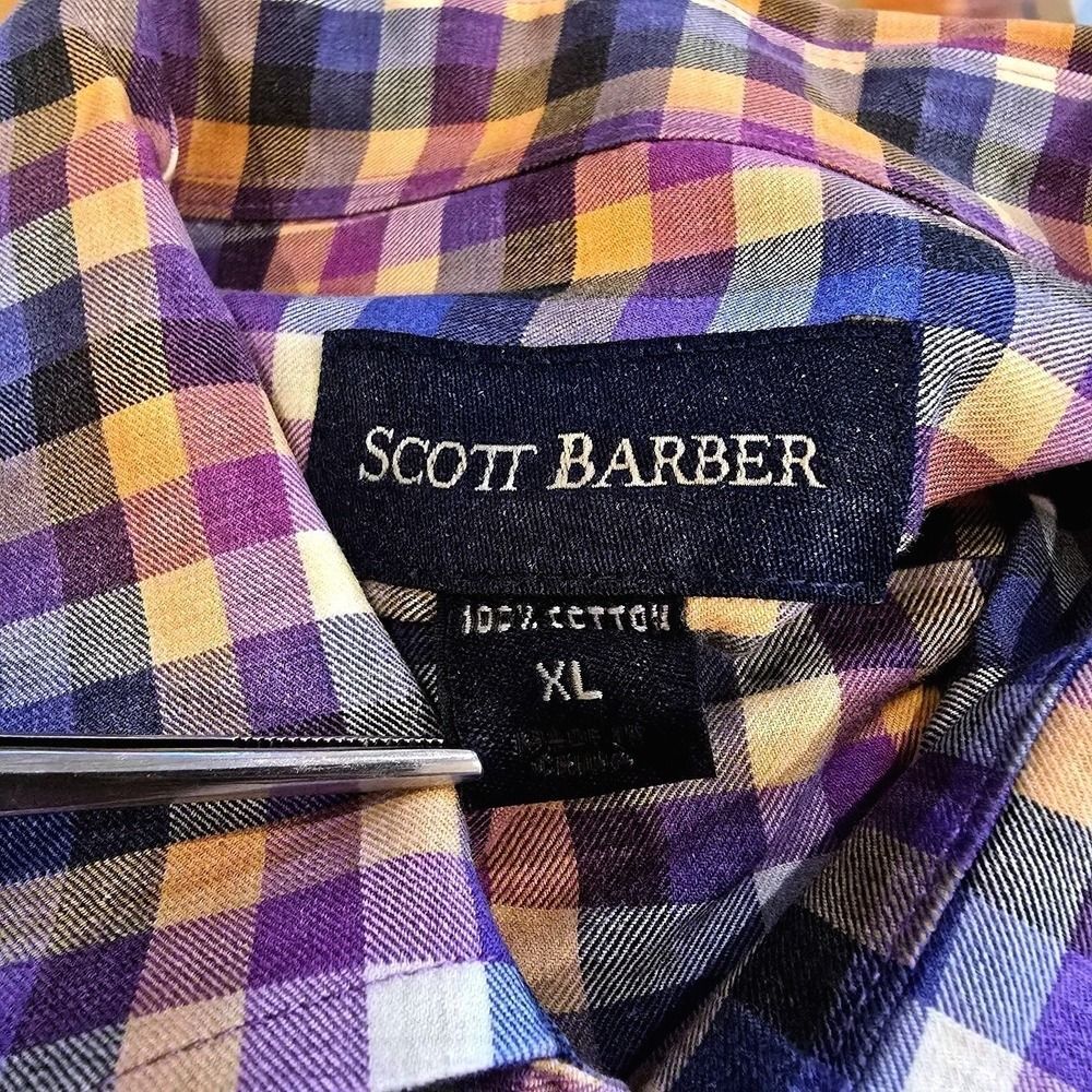 Scott Barber‎ Men's XL Purple Blue Plaid Button Down Shirt 100% Cotton L/S Sport